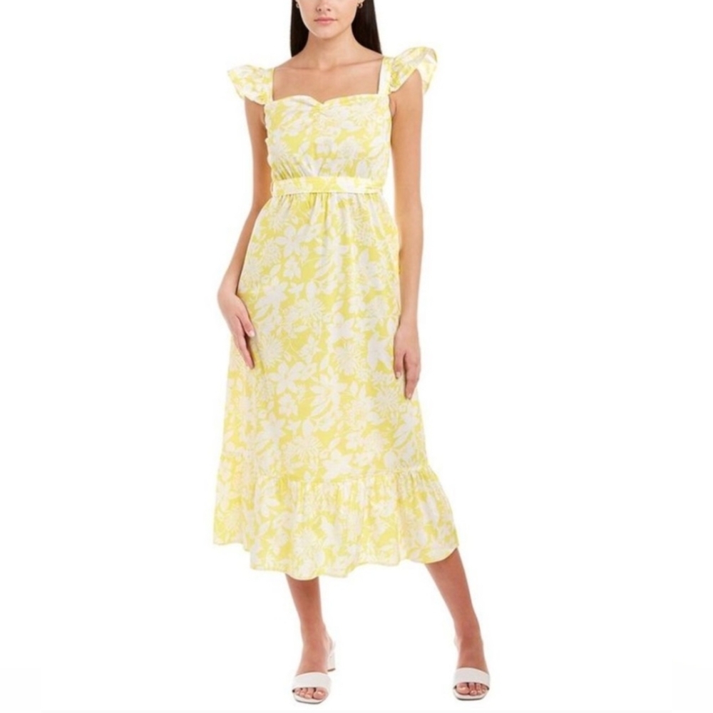 C.Wonder Flutter Sleeve Yellow and White Dress